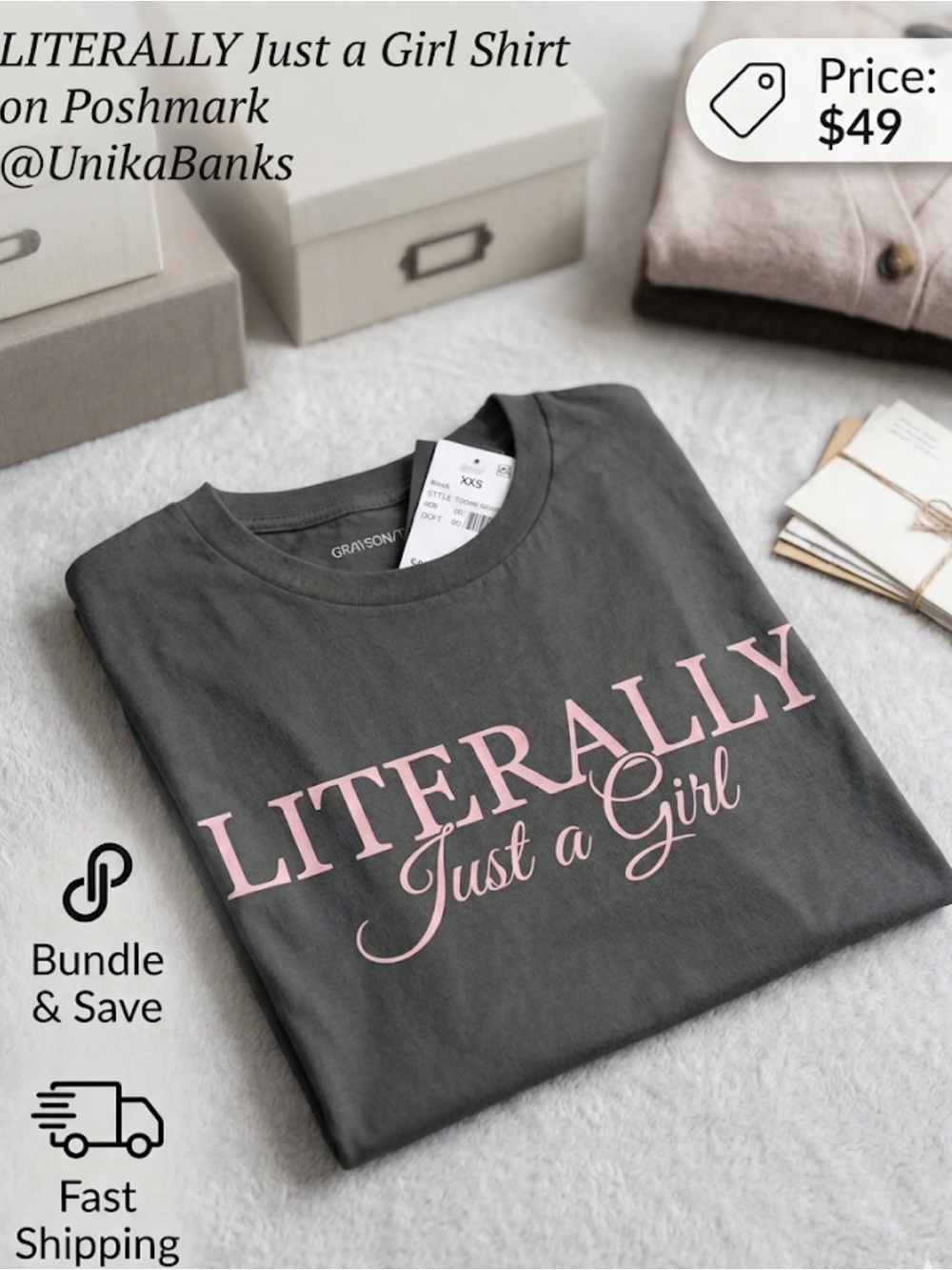 Literally Just a Girl Graphic Tee - Pink on Charcoal